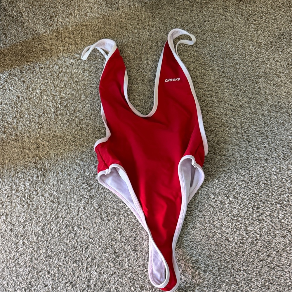 Chooks Red and White one piece bathing suit
